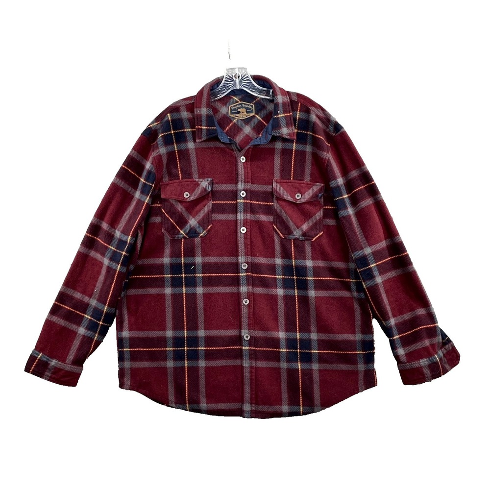 Freedom Foundry Shacket Mens 2XL Maroon Plaid Heavyweight Fleece Outdoor Camping